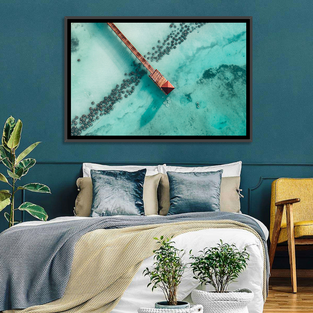 Aerial Red Pier Over Turquoise Water Wall Art