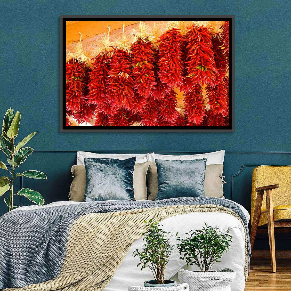 Hanging Dried Chili Peppers Wall Art in a room, landscape