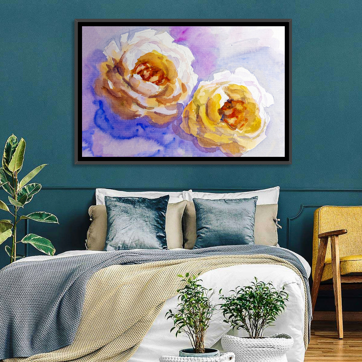 Diagonal Rose Pair Study Wall Art in a room, landscape