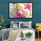 Layered Watercolor Rose Bouquet Wall Art