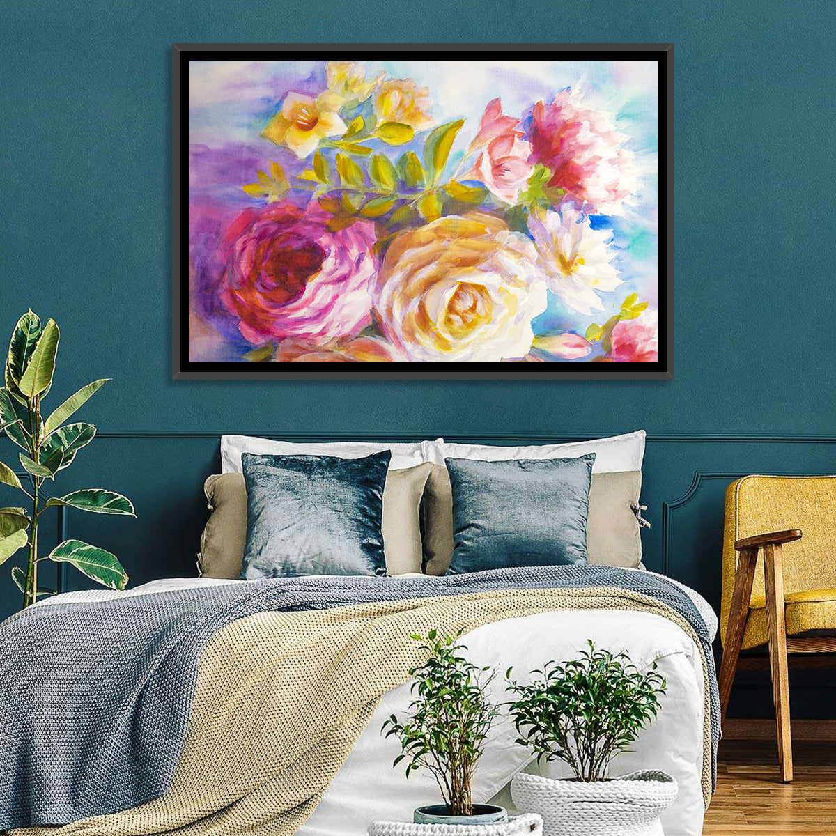 Painterly Peonies and Rose Bouquet Wall Art