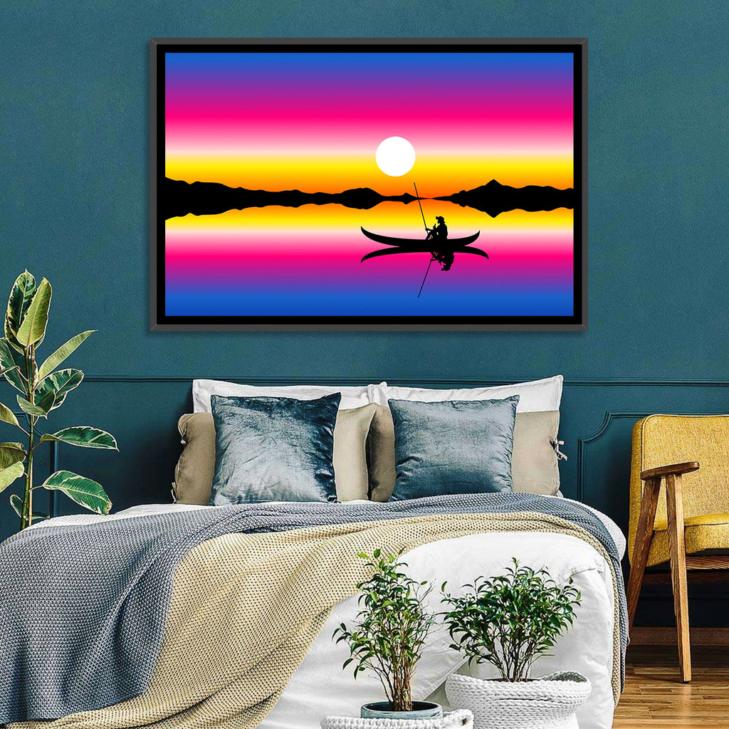 Fisherman Silhouette at Sunset Wall Art