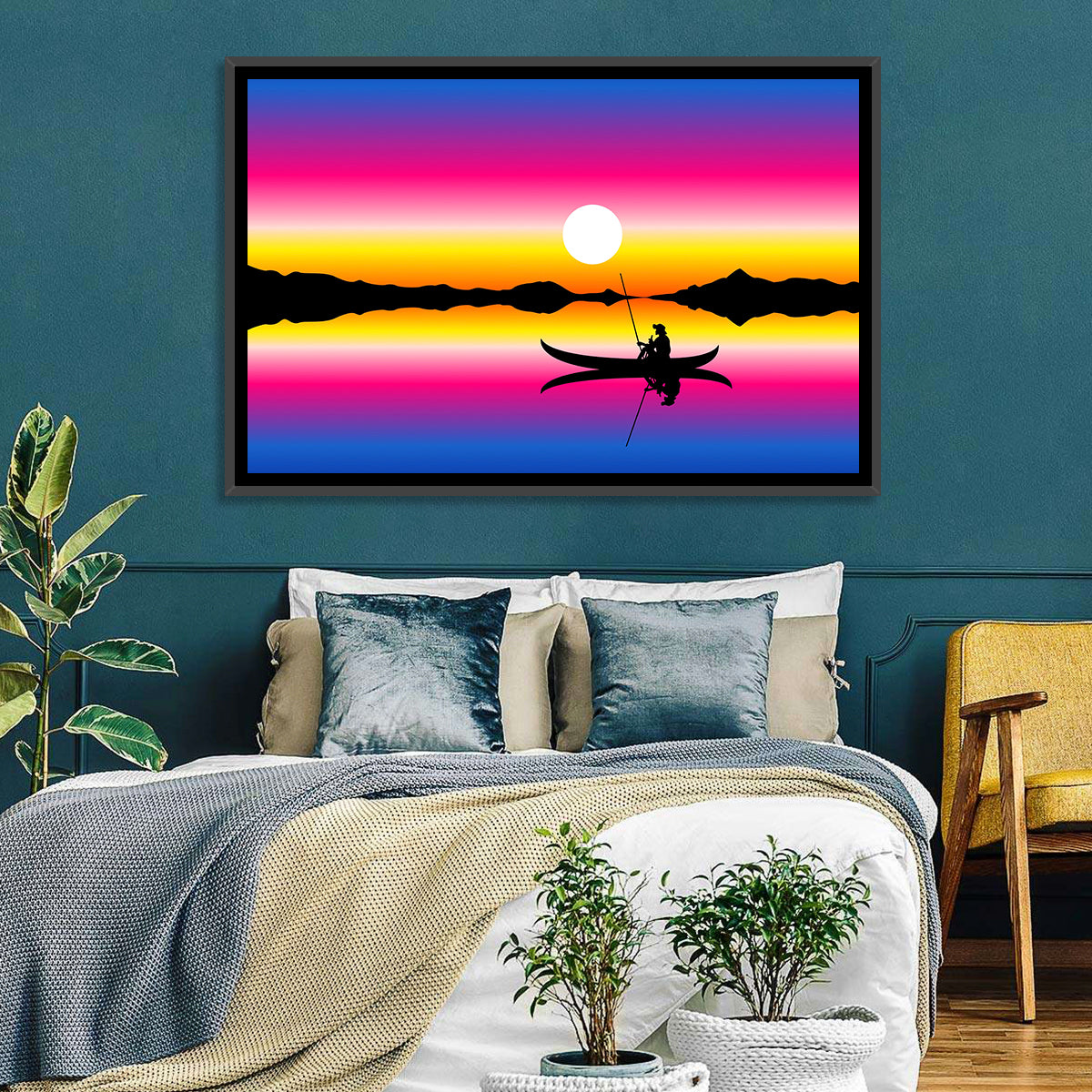 Fisherman Silhouette at Sunset Wall Art