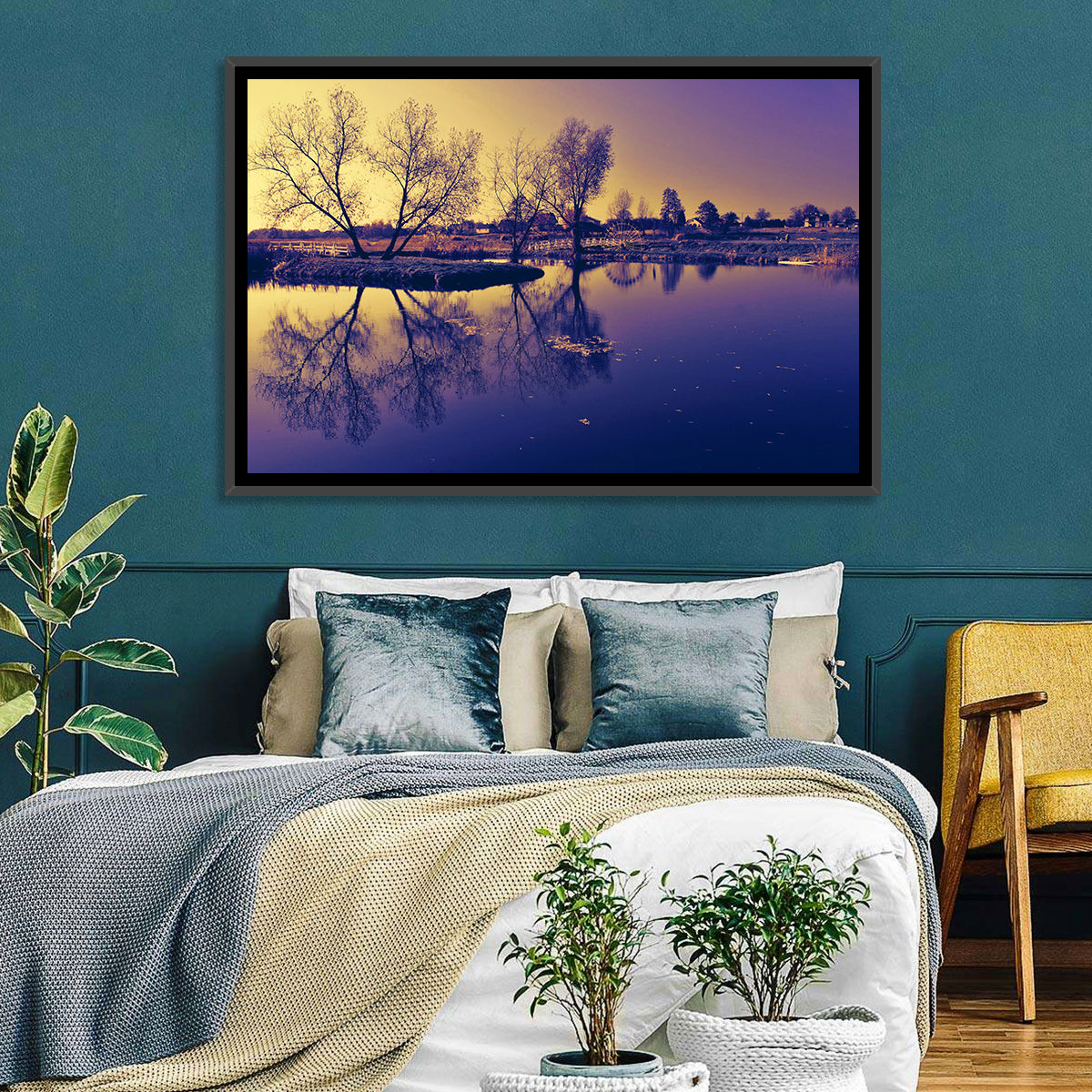 Winter Lake Morning Wall Art in a room, landscape