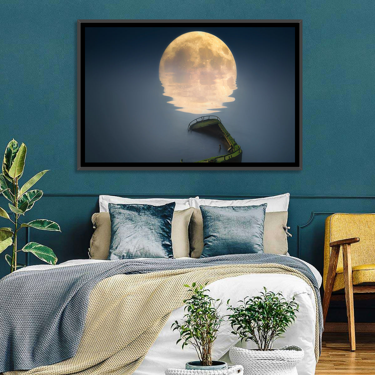 Moonlit Shipwreck Reflection Wall Art