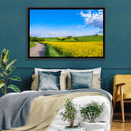 Rapeseed Field Road Under Blue Sky Wall Art