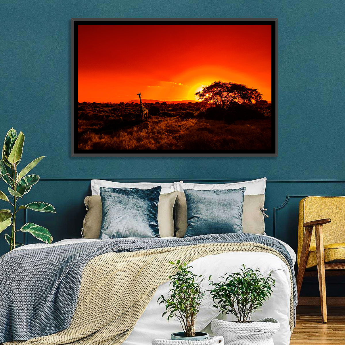 Savanna Sunset with Giraffe Wall Art
