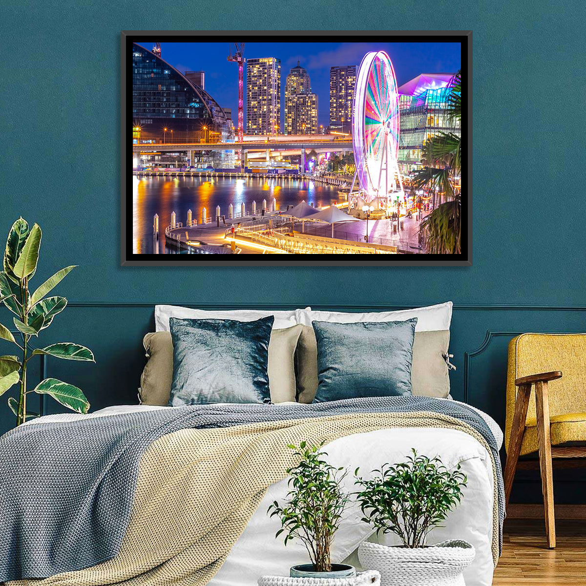 Darling Harbour Nightscape Wall Art in a room, landscape