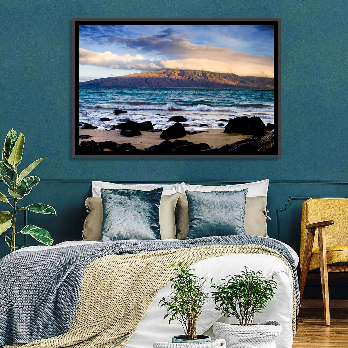 Kihei Golden Coastline Wall Art in a room, landscape