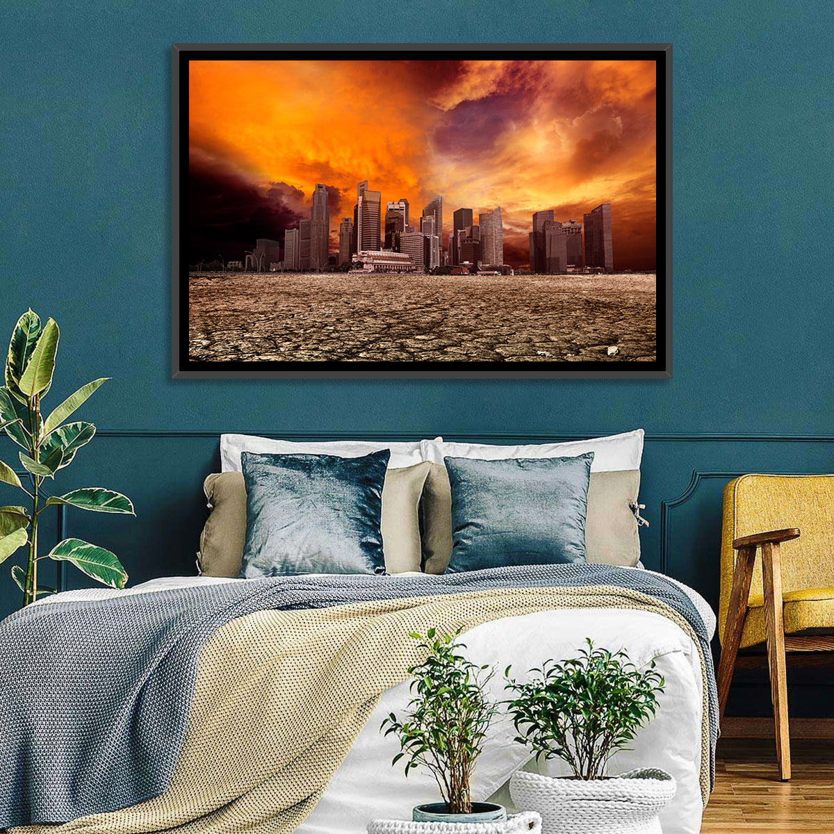Desolate Singapore Skyline Wall Art in a room, landscape