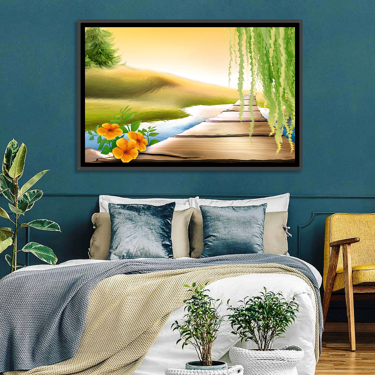 Golden Hour Willow Walkway Wall Art in a room, landscape