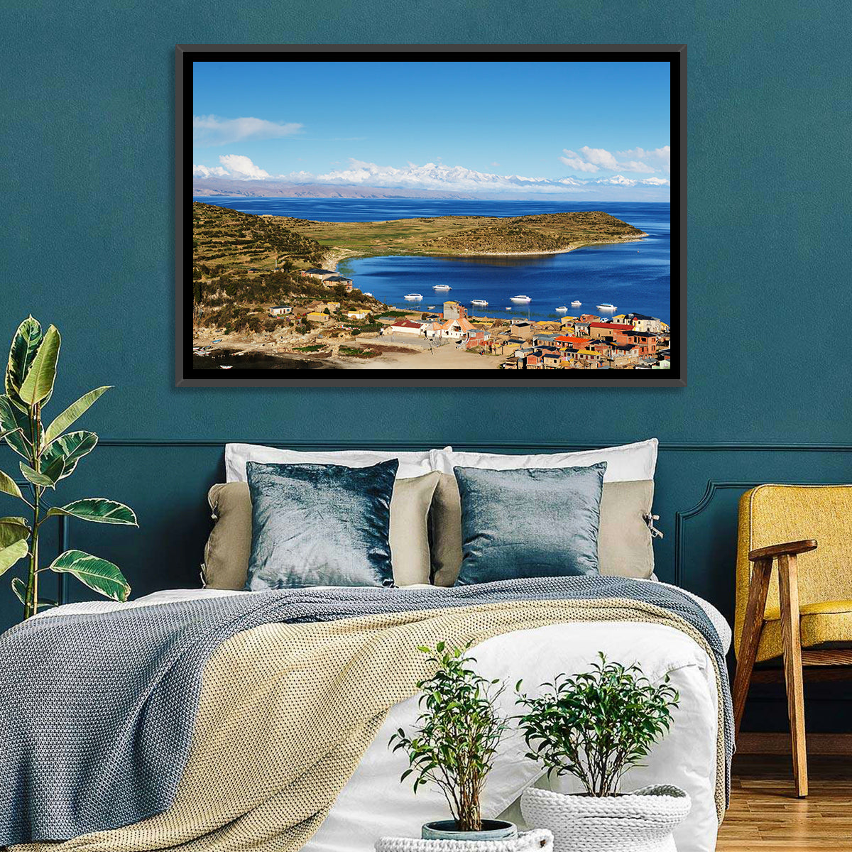 Isla Del Sol Village on Lake Titicaca Wall Art in a room, landscape