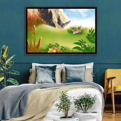 Sunny Mountain Meadow Illustration Wall Art