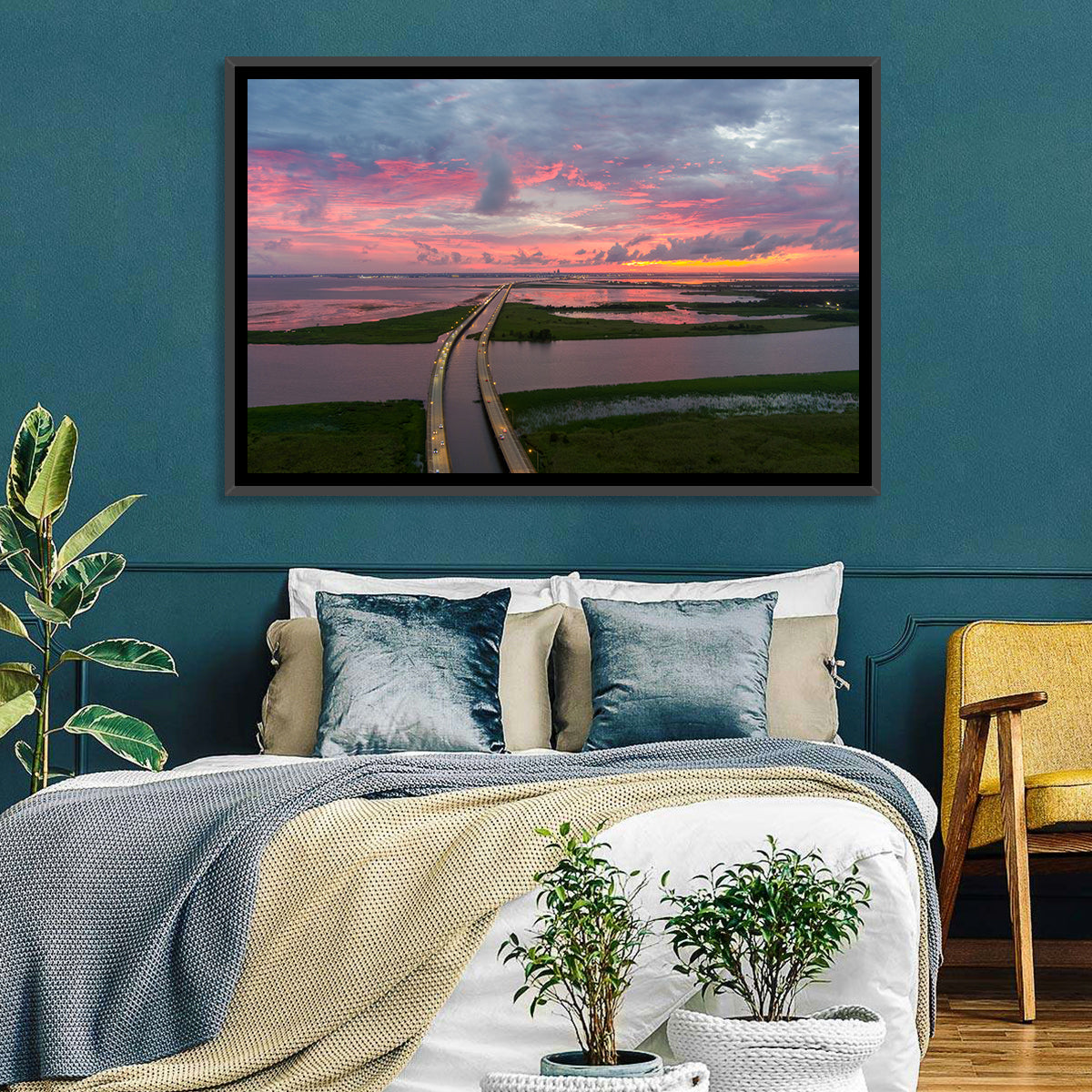 Mobile Bay Causeway at Dusk Wall Art