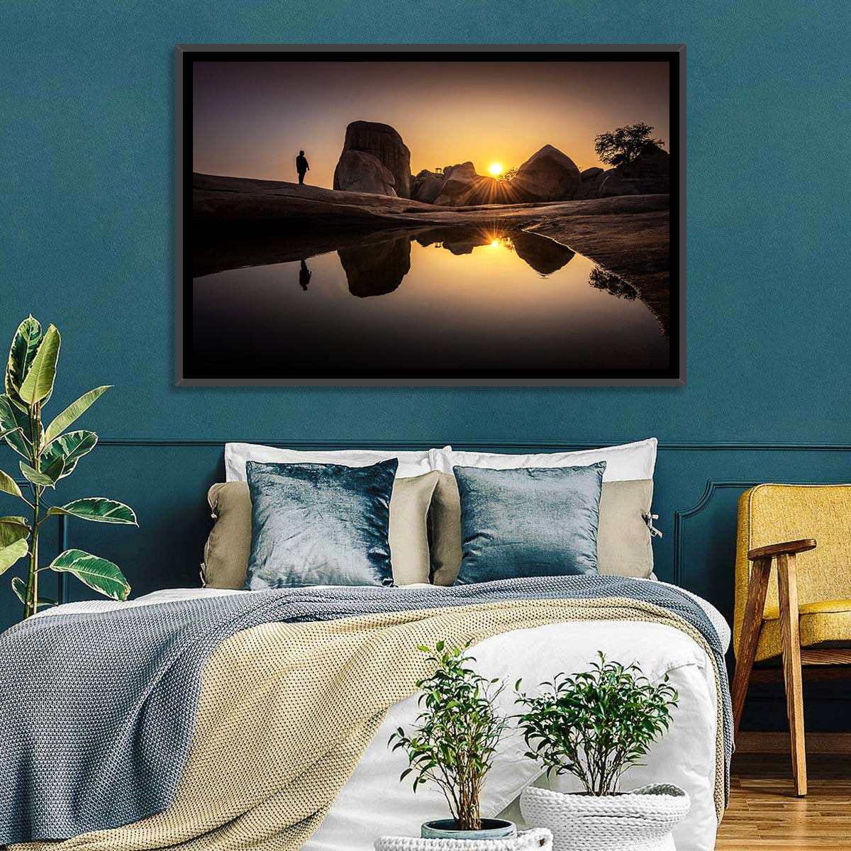 Hemakuta Hill Sunrise Temples Wall Art in a room, landscape