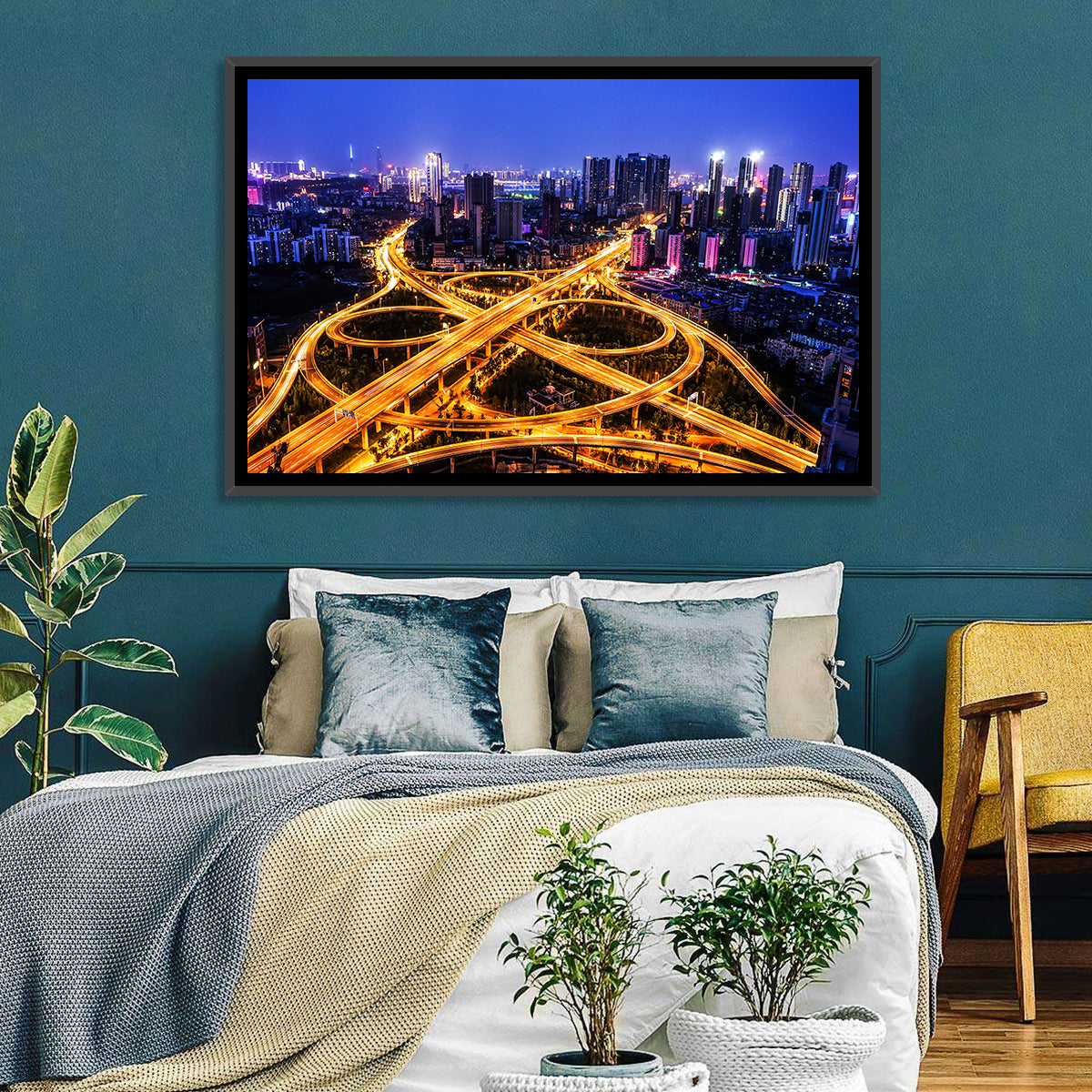 Hanyang District Interchange Nightscape Wall Art in a room, landscape