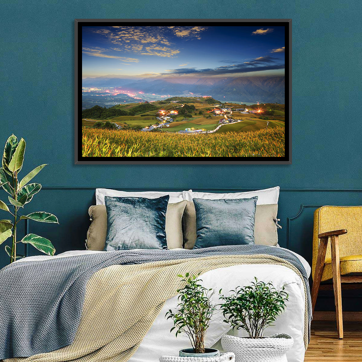 Sixty Stone Mountain Nightscape Wall Art in a room, landscape