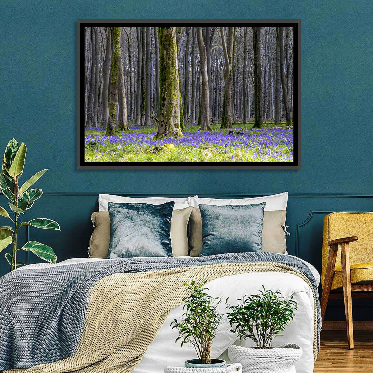 Bluebell Beechwood Grove Wall Art in a room, landscape