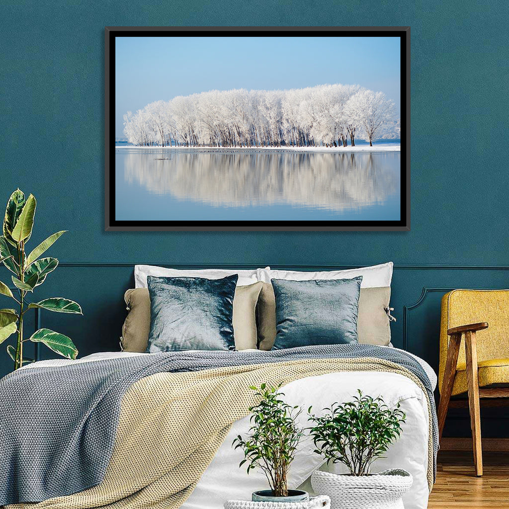 Frost Covered Lakeside Trees Wall Art