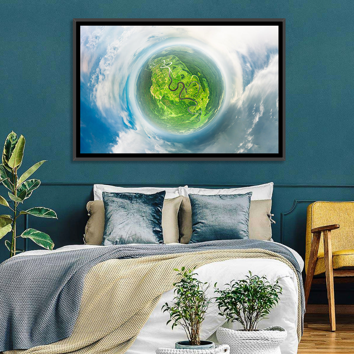 Spherical Forest from Space Wall Art in a room, landscape