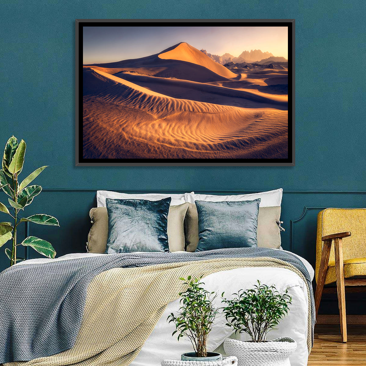 Tabuk Golden Hour Dunes Wall Art in a room, landscape