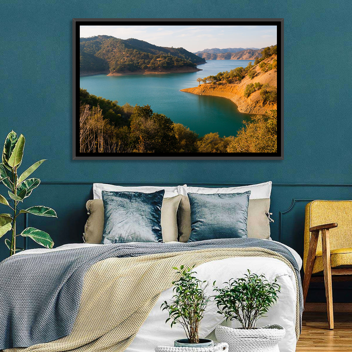 Lake Berryessa Peninsula View Wall Art in a room, landscape