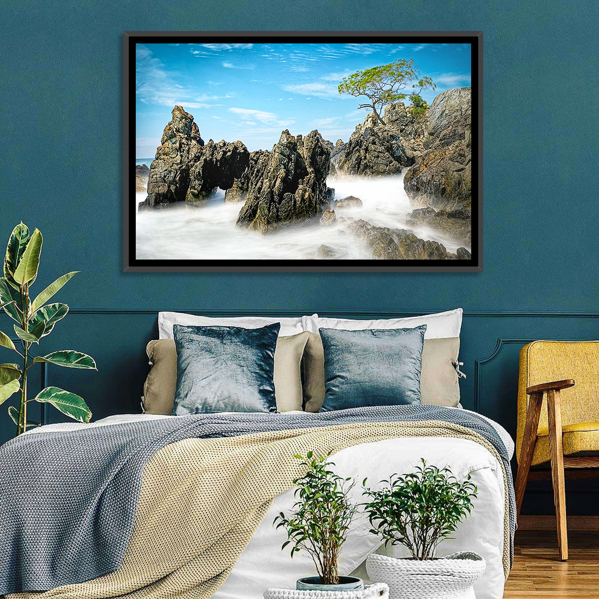 Karang Bebay Misty Shore Wall Art in a room, landscape