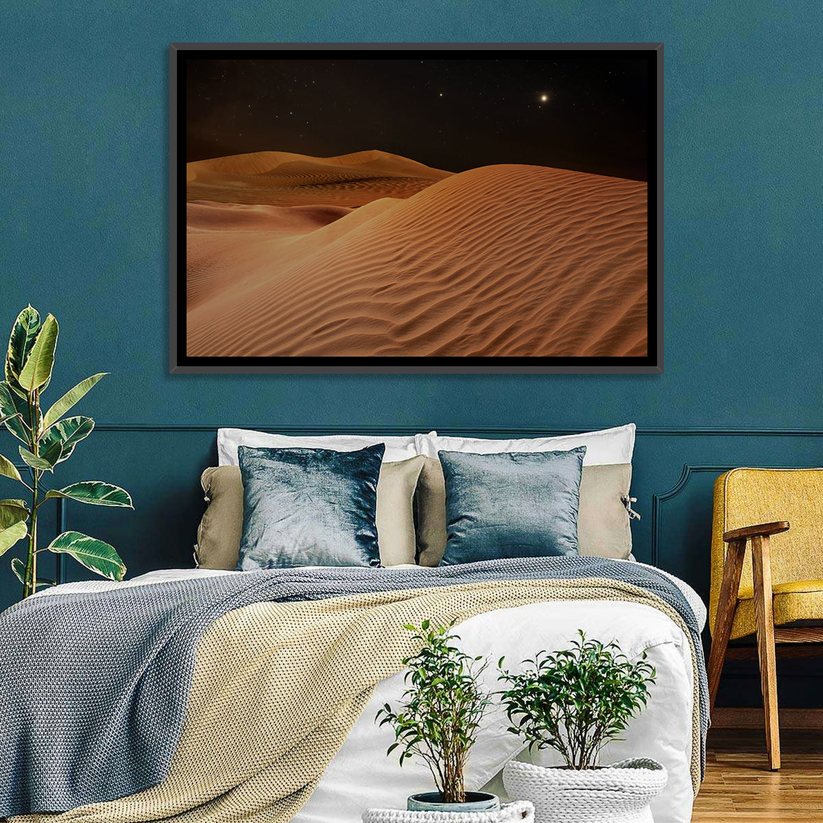 Starry Desert Night Wall Art in a room, landscape
