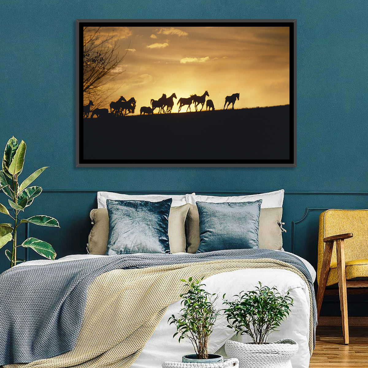 Mustang Silhouettes at Sunset Wall Art