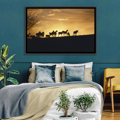 Mustang Silhouettes at Sunset Wall Art