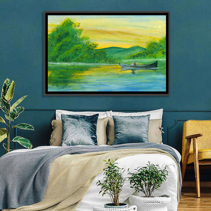 Rowboat on Serene Lake Watercolor Wall Art