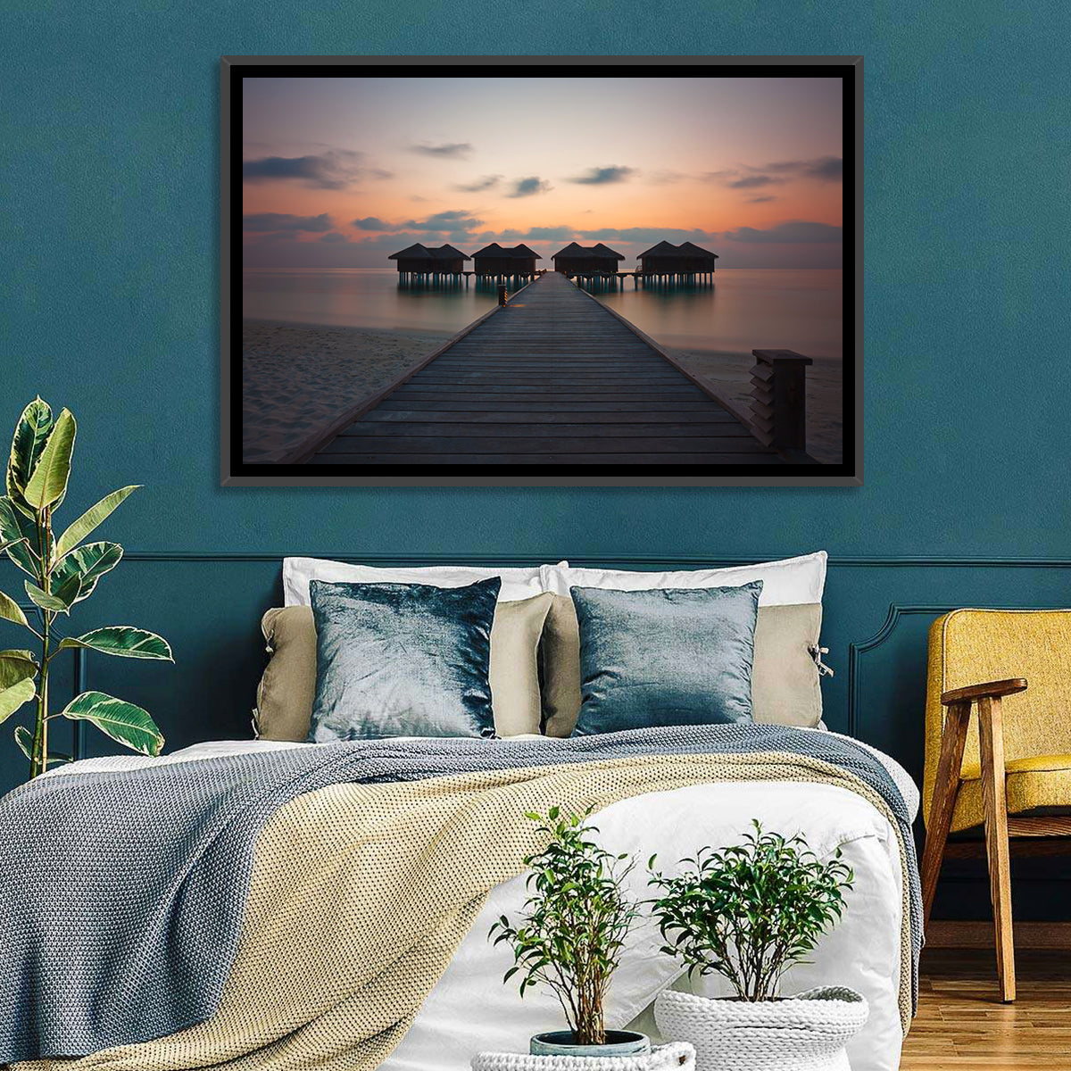 Overwater Bungalows at Sunset Wall Art