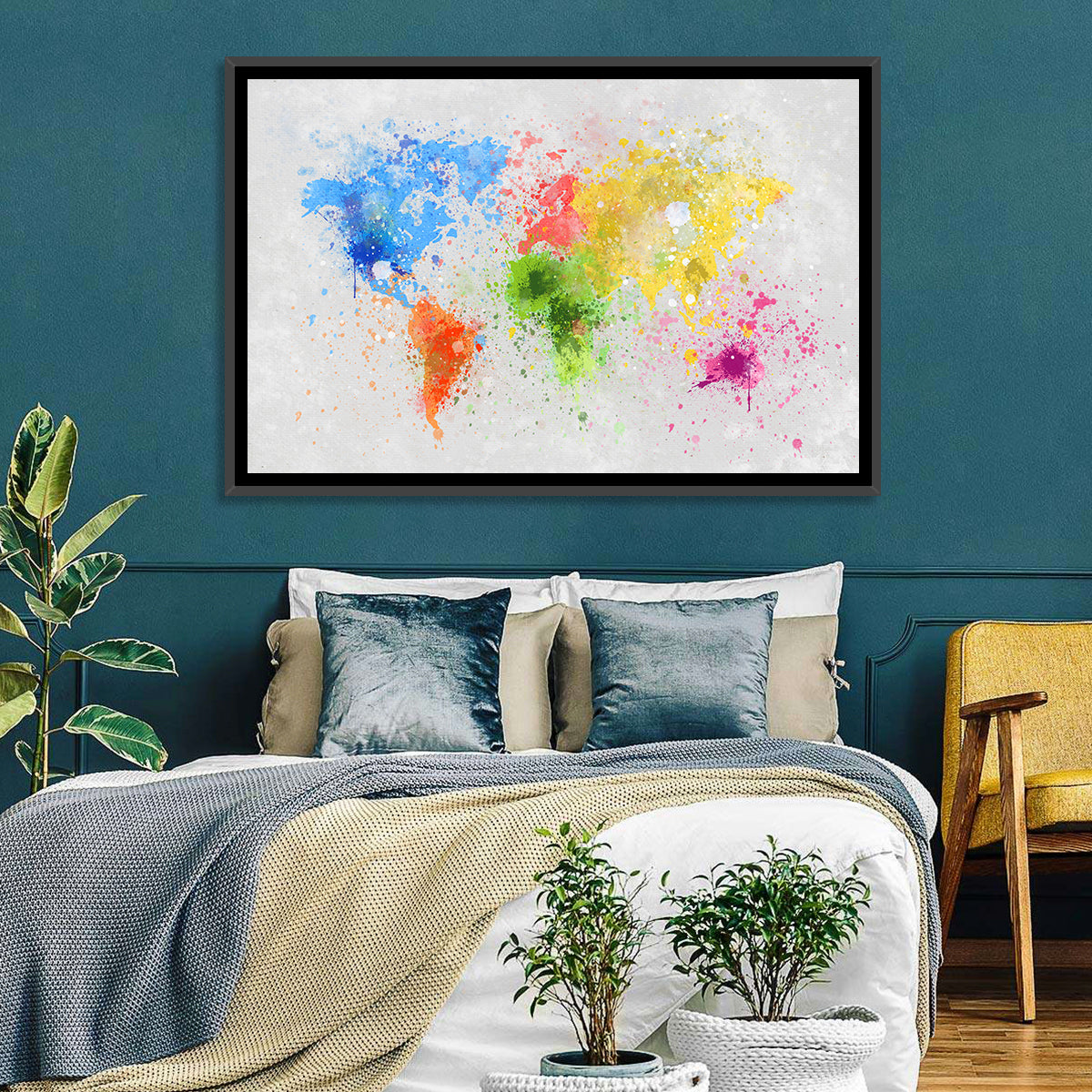 Vibrant Watercolor World Map Wall Art