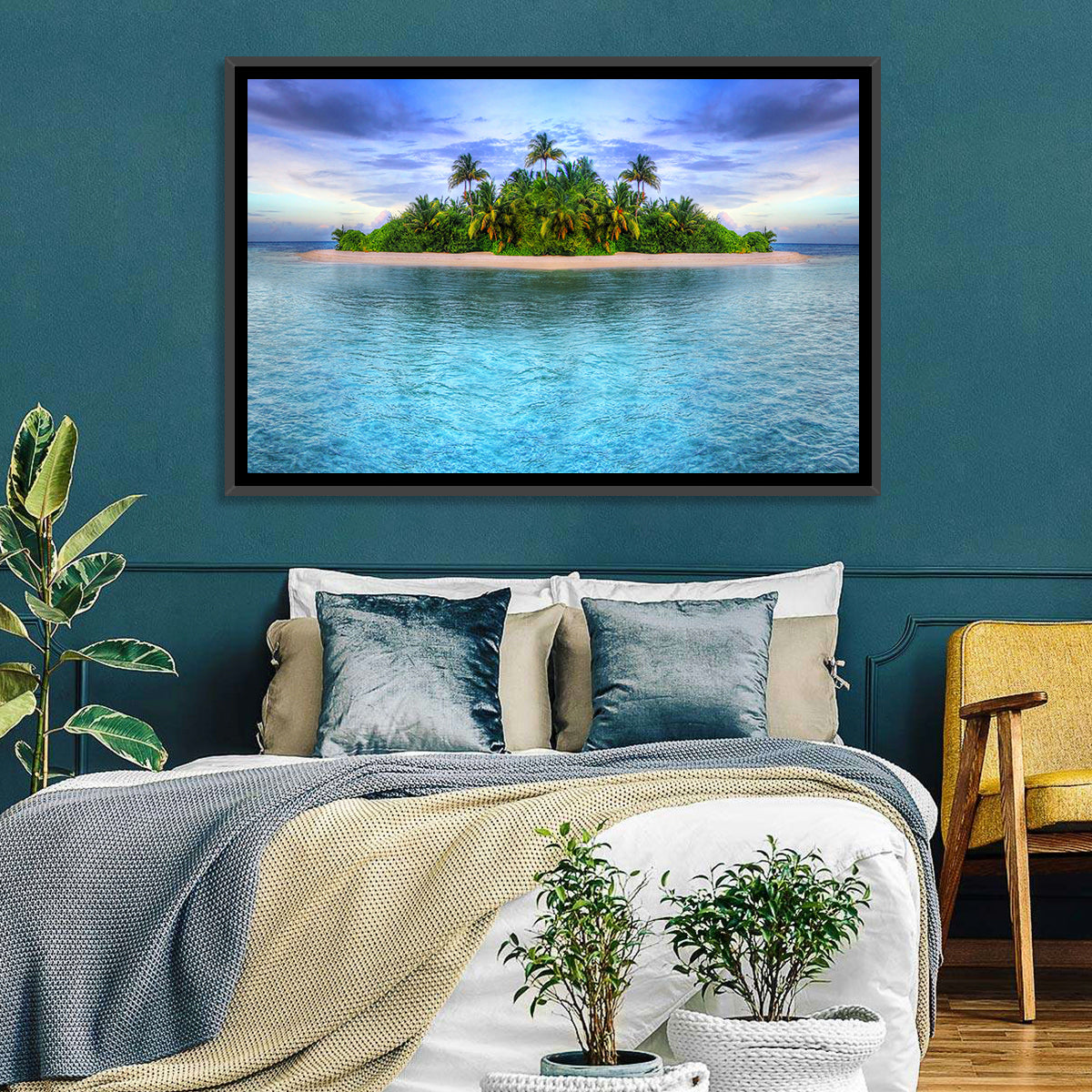 Mirrored Tropical Island Lagoon Wall Art