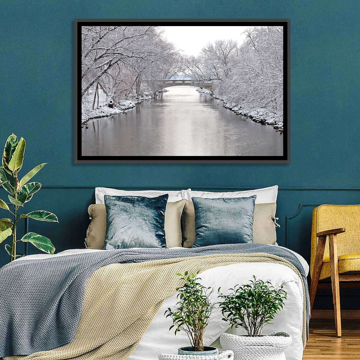 Yahara River Winter Stone Bridge Wall Art