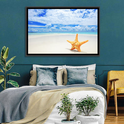 Minimalist Yellow Starfish on Turquoise Shore Wall Art