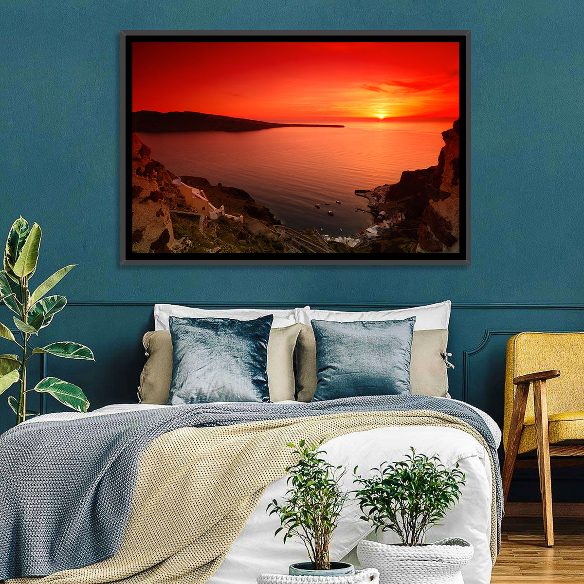 Ammoudi Bay Sunset, Oia Wall Art in a room, landscape