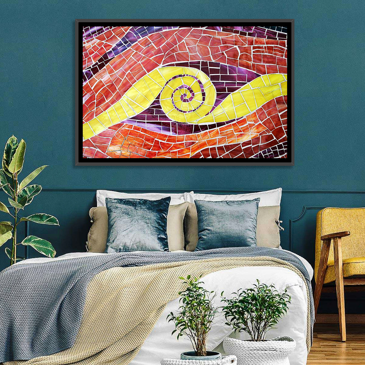 Red and Yellow Spiral Mosaic Wall Art