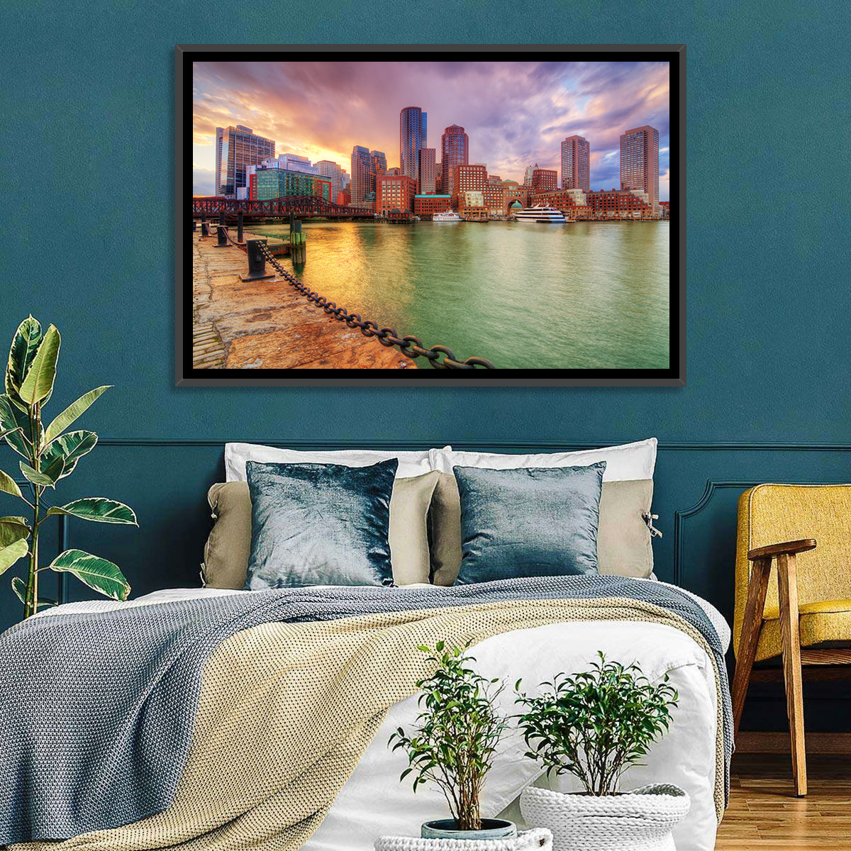 Boston Harbor Skyline at Sunset Wall Art