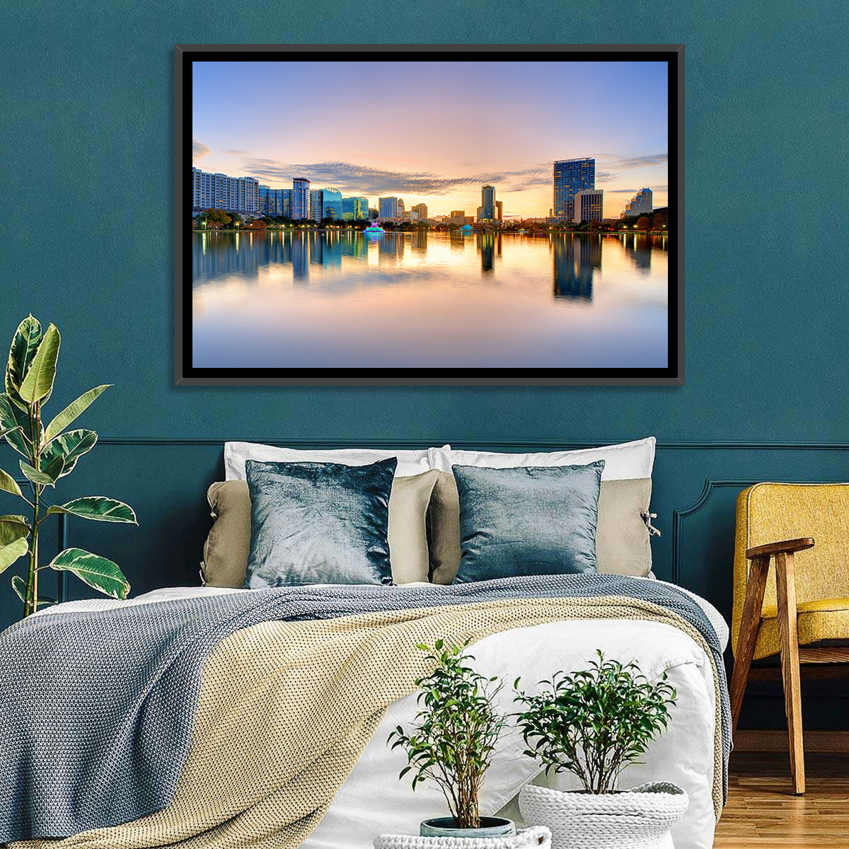 Orlando Skyline at Dusk Wall Art in a room, landscape