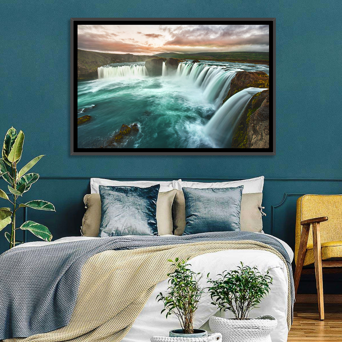 Goðafoss Waterfall at Golden Hour Wall Art