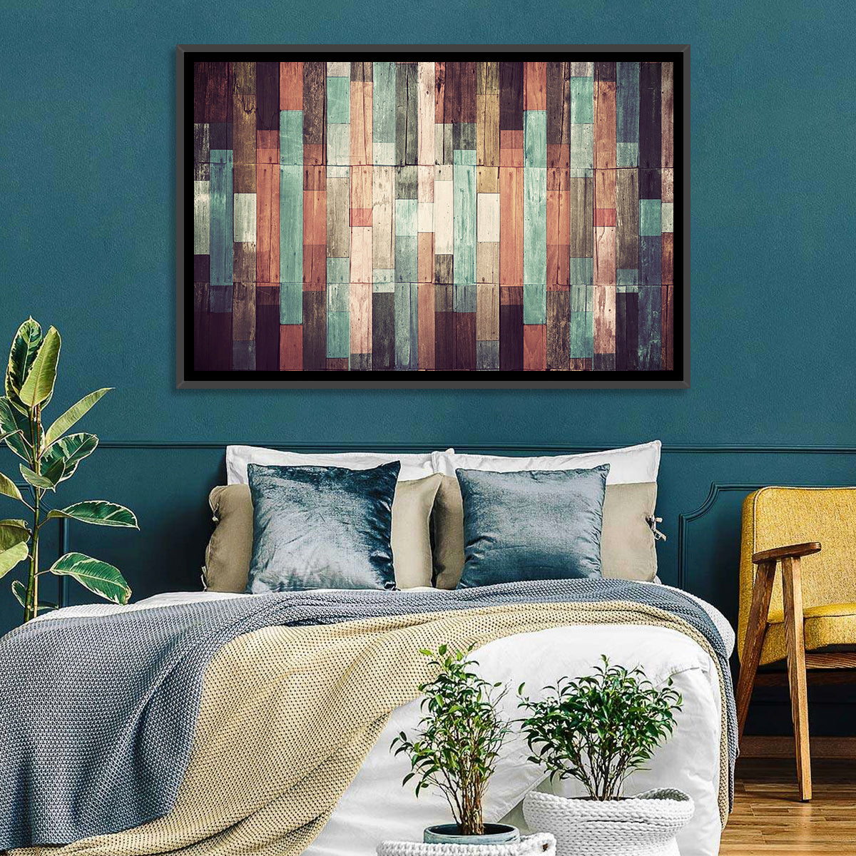 Sound Waves Wood Planks Wall Art in a room, landscape