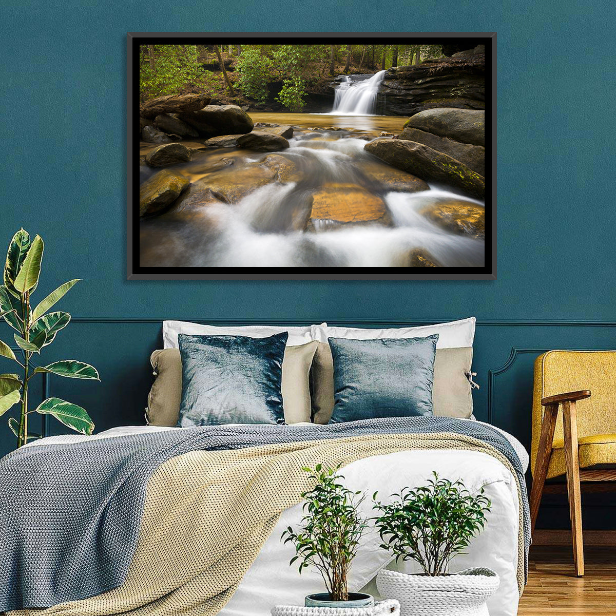South Carolina Forest Waterfall Wall Art in a room, landscape