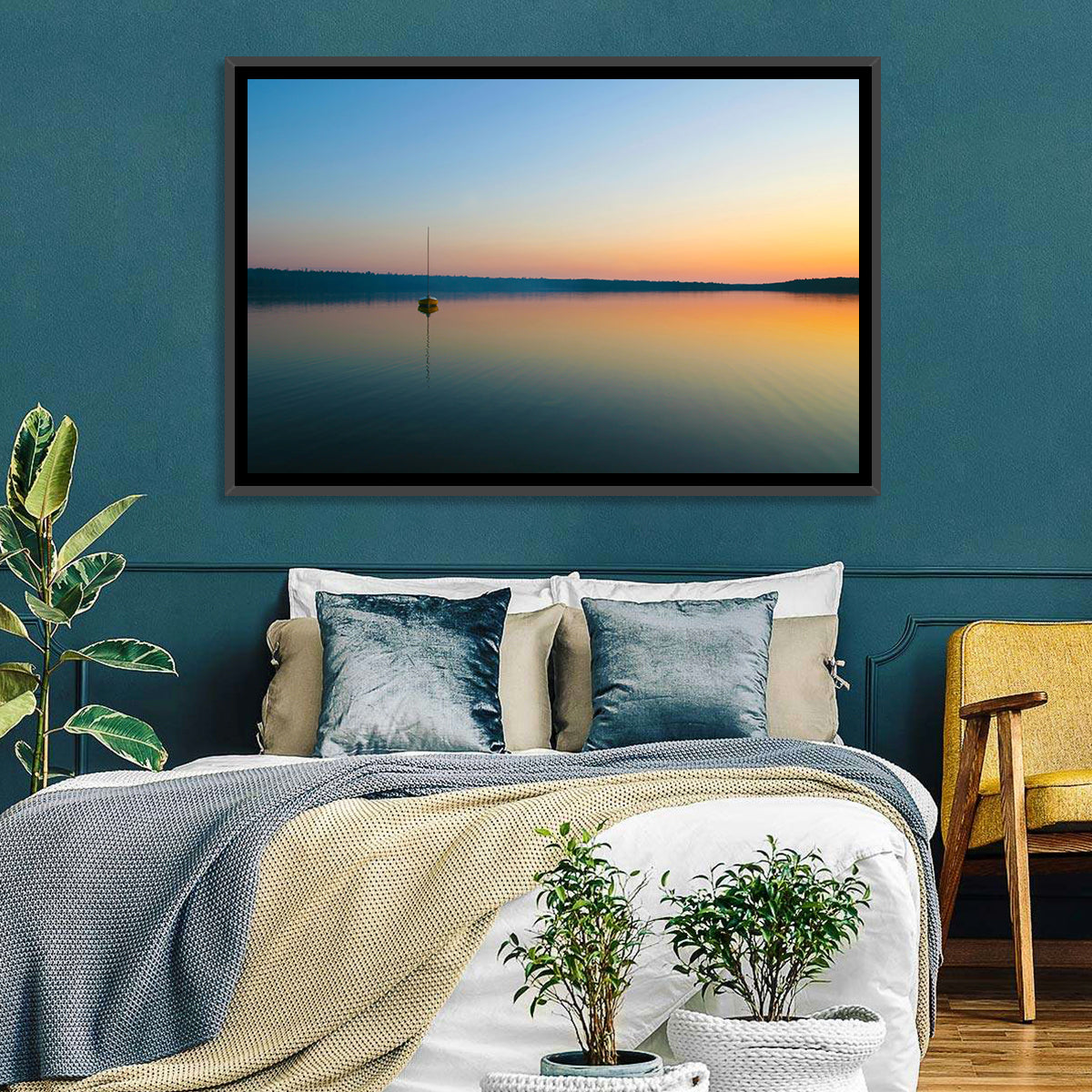 Cyprus Lake Sunset Boat Wall Art