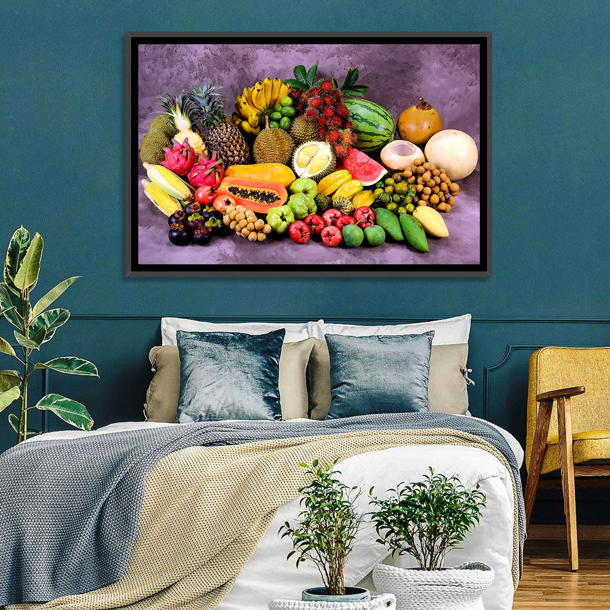 Tropical Fruit Still Life Wall Art in a room, landscape