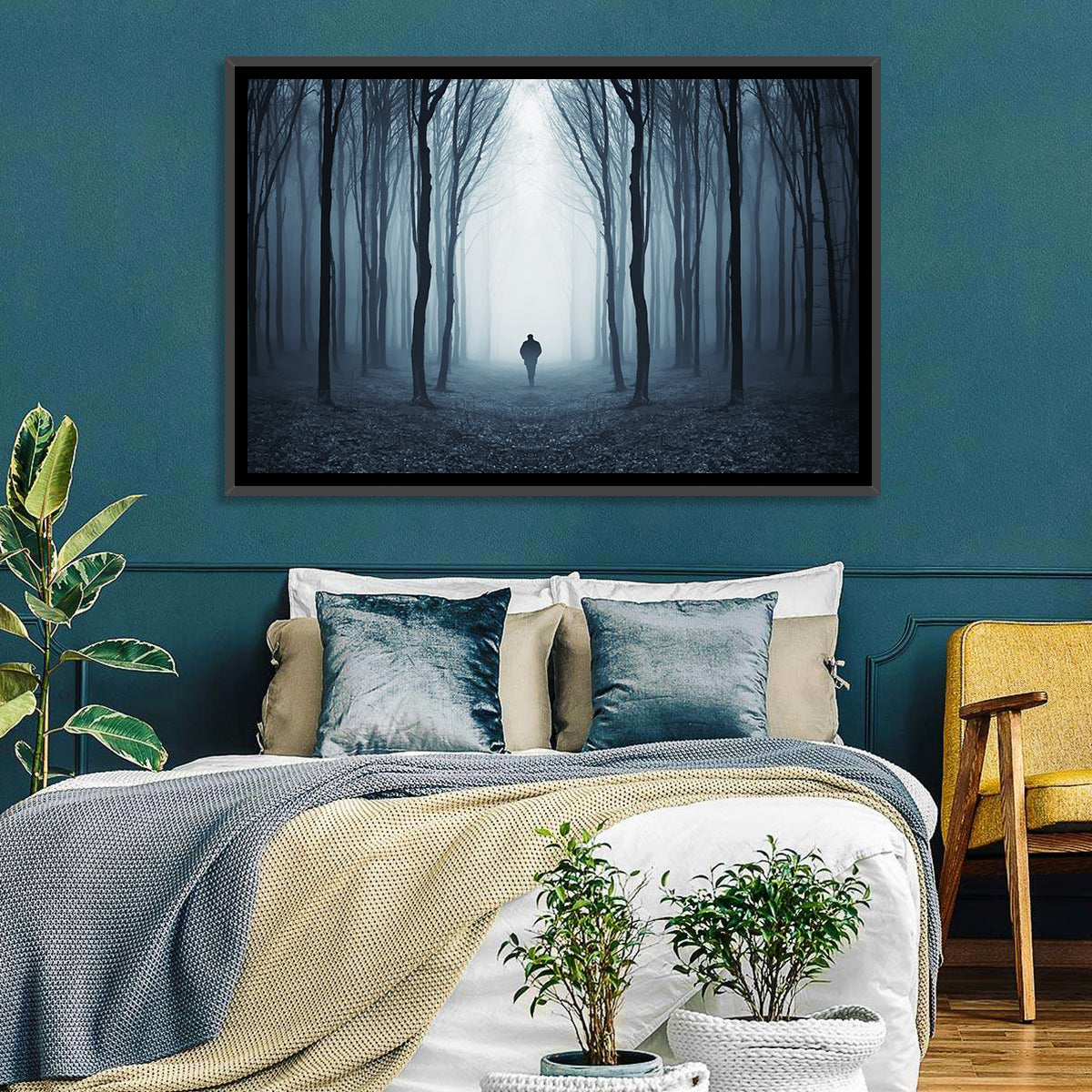 Lone Figure in Misty Forest Wall Art