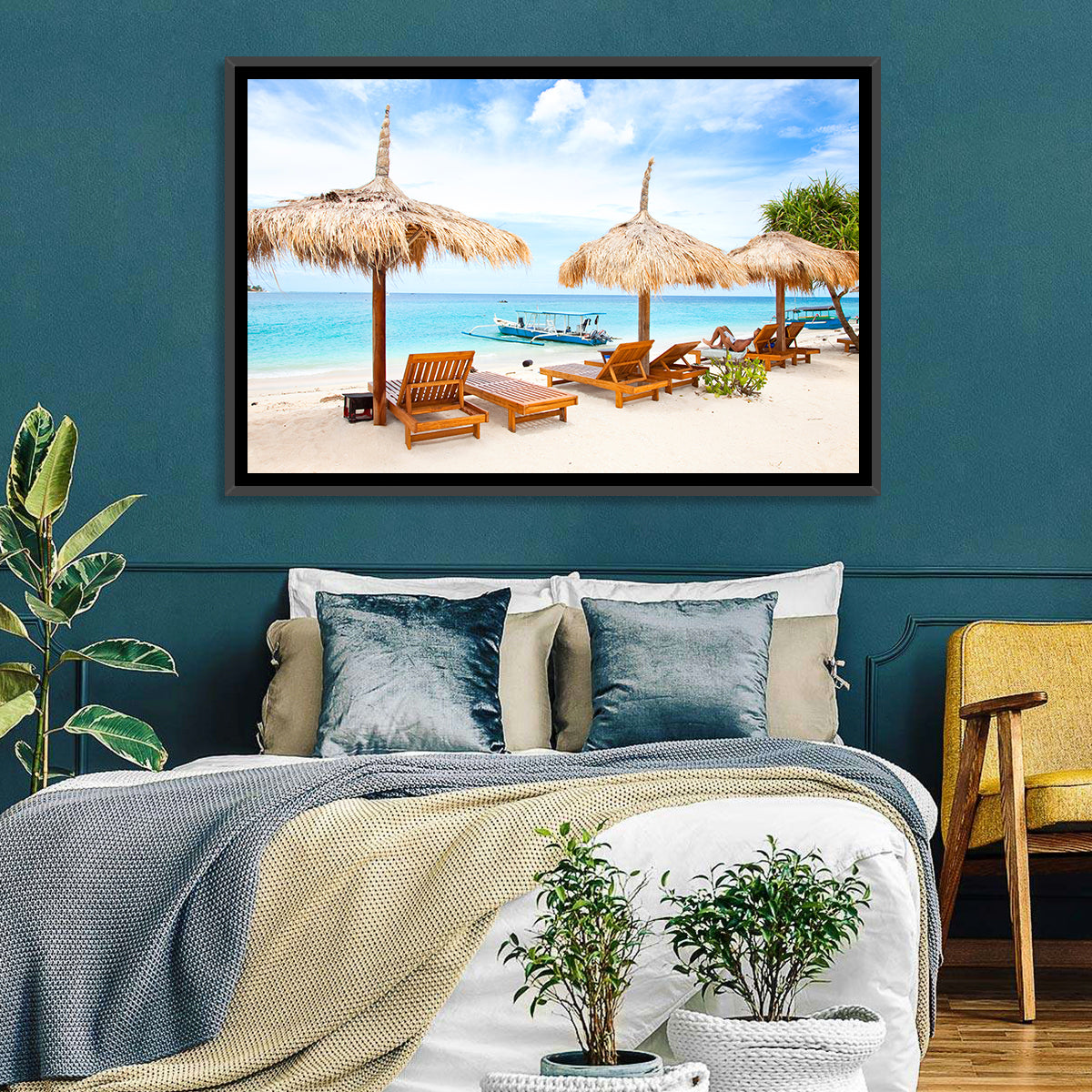 Gili Meno Beach with Thatched Umbrellas Wall Art