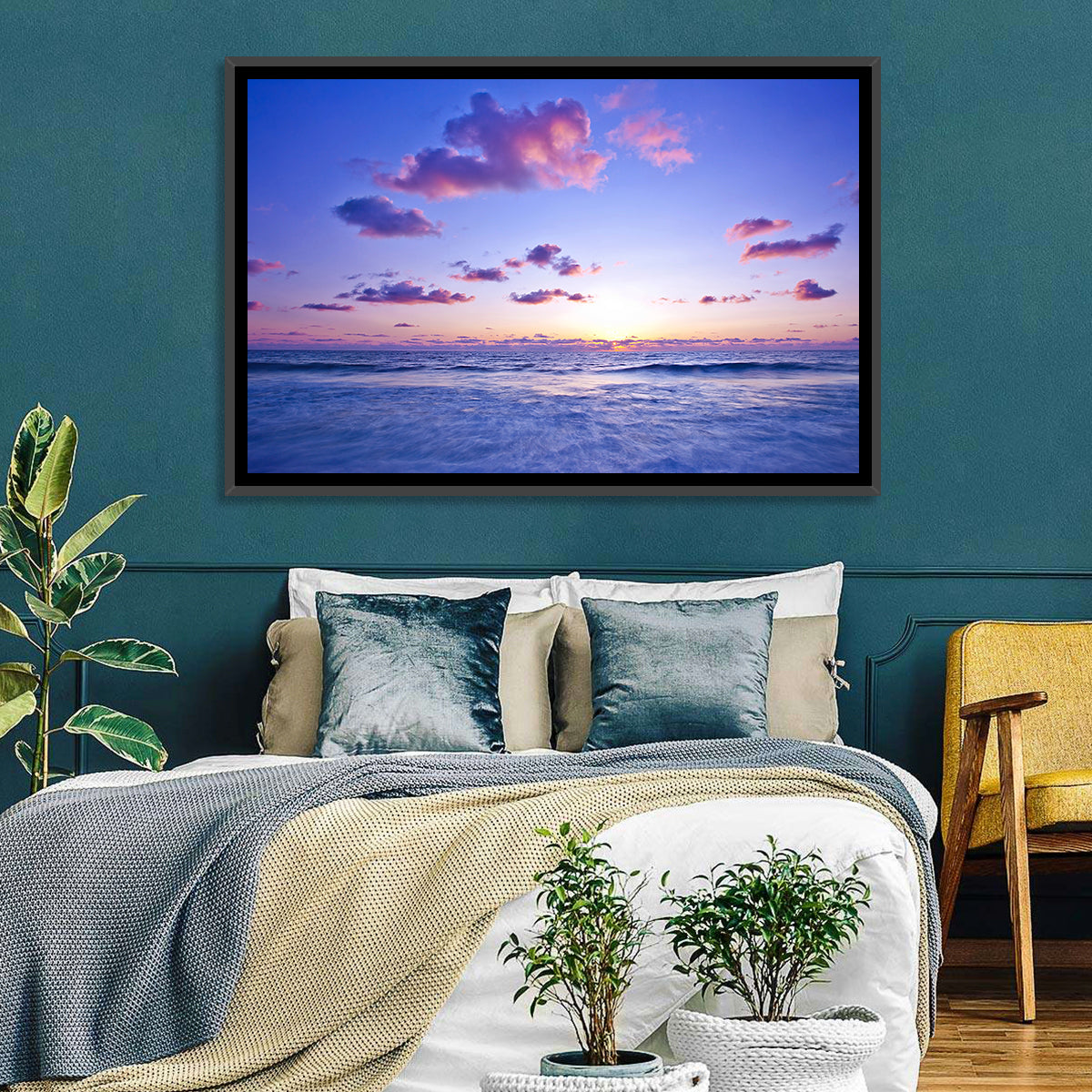 Mediterranean Sunset Wall Art in a room, landscape