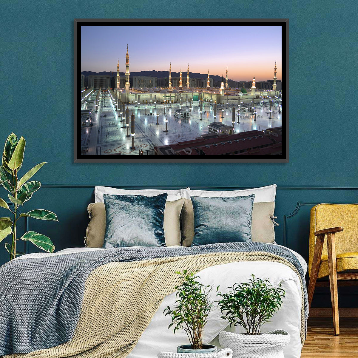 Nabawi Mosque at Dusk, Medina Wall Art in a room, landscape