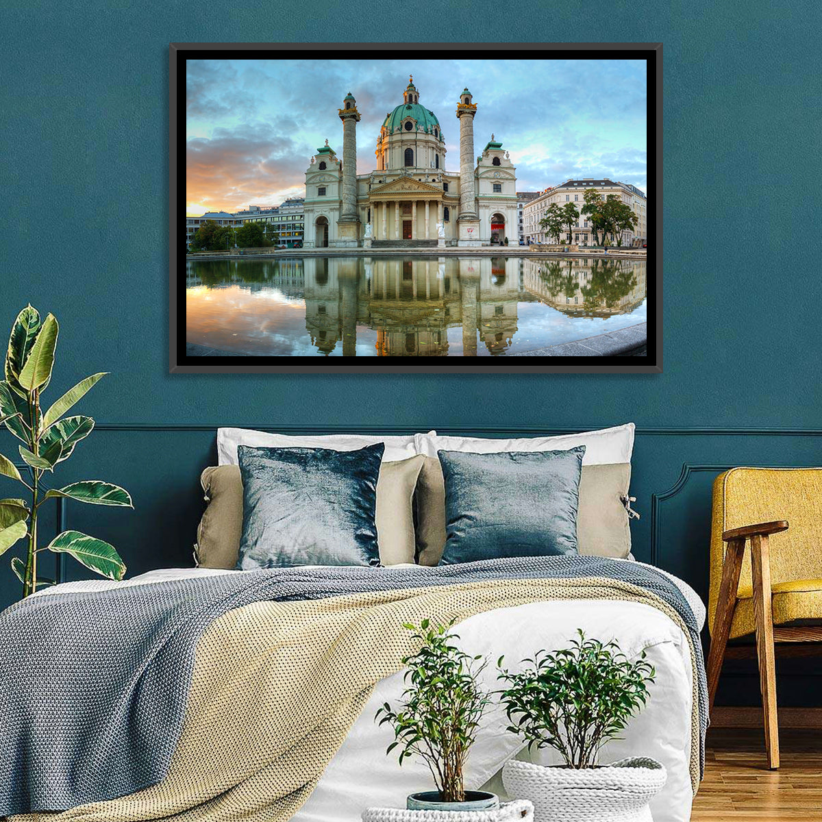 Karlskirche at Golden Hour Wall Art in a room, landscape